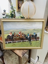 Cheltenham Gold Cup Horse Racing  Oil On Board 1984 by Unity Bush