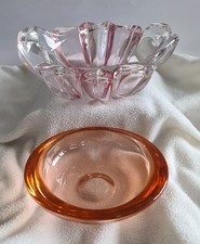 2 x Beautiful Coloured Retro Glass Dishes - 1 Pink & 1 Peach. Heavy-weighted