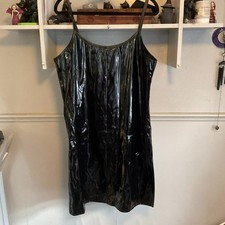 Black Patent PVC Vinyl Bodycon Midi Stretch Sleeveless Strappy Dress 2XL UK20-22
