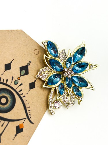 Blue rhinestone floral - rhinestone, brooch