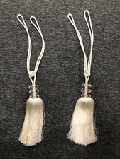 Pair Of Triple Beaded Crystal Glass Gold Corded Curtain Tie Hold Backs Tassel