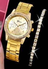 Ladies Watch Gold Crystal