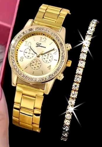 Ladies watch gold crystal - gold,