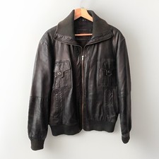 Aviatrix Men's Bomber Leather Jacket Black Casual Vintage Uk L