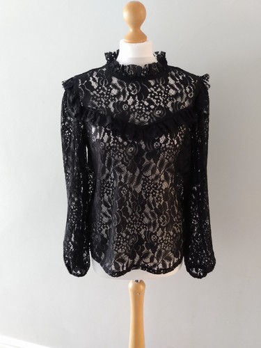 Black lace blouse - black,