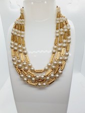 Vintage Necklace/Choker 4-Strand Faux Pearl and Gold Tone Marked Trifari