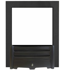 REPLACEMENT GAS FIRE BLACK FRAME TRIM and BLACK CAST IRON 16" FRET ASH PAN