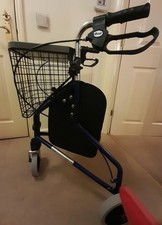 NEW Blue Foldable Aluminium Tri-Walker - Bag  Basket & Tray Adjustable w/ Brakes
