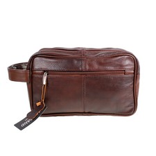 Large LEATHER WASH BAG zipped