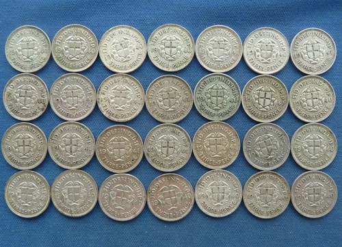 28x silver threepence - 28x, 3d