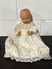 Lovely Vintage Composite Doll With Painted Features & Original Christening Gown