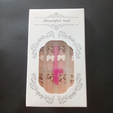 (FREE GIFT) 24pcs Long Leopard Print French Tips Nails With Bow Bead