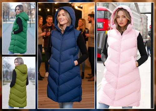 Long hooded gillet for - long, womens