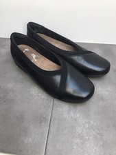 Clarks Unstructured Black Ladies Leather Flat Pump Small Heel Wrap Detail Uk3.5D
