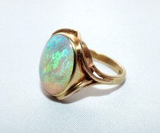 ANTIQUE ART NOUVEAU FIERY CRYSTAL OPAL CABOCHON RING 9CT GOLD STUNNING RING UK P