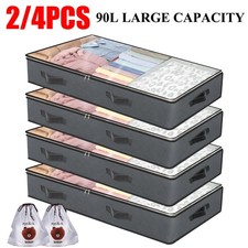 2/4x 90L Large Underbed Storage Bag Clothes Zipped Organizer Fabric Storage Bag