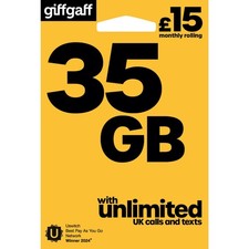 1x Giffgaff PAYG SIM £15 Pack