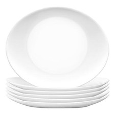 6x Bormioli Rocco White 32cm Glass Prometeo Oval Steak Plates Dinner Plate