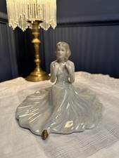 Vintage Royal Dux Bohemia Art Deco Sitting Lady Figurine Full Skirt Czech