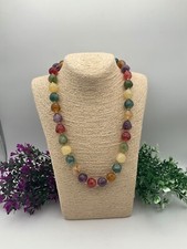 Gemstone look acrylic beaded costume necklace gold tone accent free p&p (N1)