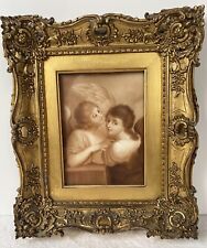 An antique framed print of children as angels. Deep gilded frame-Victorian