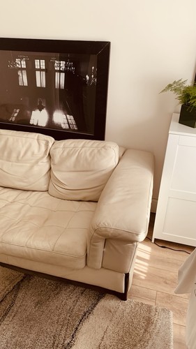 Beige leather seater sofa - beige, 4-seater