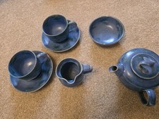 William Baron Of Barnstaple Art Pottery seven piece tea service In Blue
