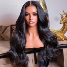 Glueless Lace Front Wigs Natural Black Long Wavy Heat Resistant Synthetic Hair