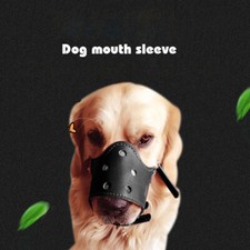Dog Soft PU Leather Muzzles Mouth Mesh Cover Masks Adjustable Anti-Biting Pet