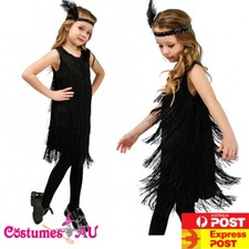 Girls 20s Gatsby Costume 1920s Child Kids Black Flapper Charleston Fancy Dress