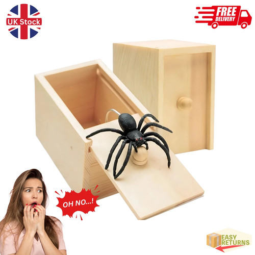 Wooden prank spider scare - spider, box