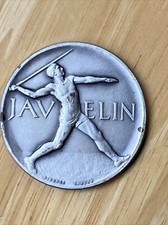 Vintage White metal Javelin Medal VGC made by PINCHES LONDON