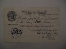 White Fiver £5 Banknote  LK