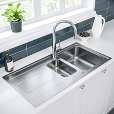 1.5 Bowl Chrome Inset Stainless Steel Kitchen Sink with Reversible Dr BeBa_26189