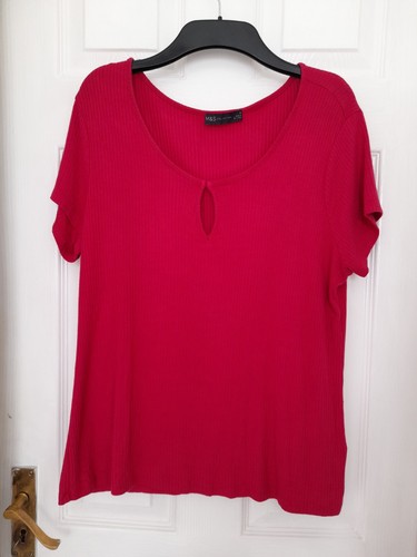 Cerise pink keyhole ribbed top - cerise,