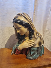 A Magnificent Decorative Antique French Chalk Ware  Figurine C.1900 Madonna,Mary