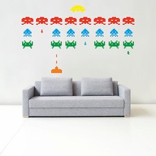 SPACE INVADERS RETRO wall sticker kit- bedroom, gaming, video, kids, arcade