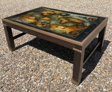 Large Solid Wood Glass Topped Coffee Table Featuring Old World Map & Brass Trim