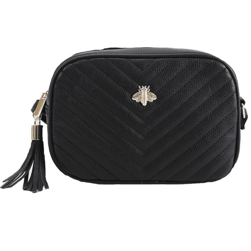 Black quilted design crossbody - black,