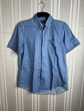 Gant Men's Short Sleeve Cotton Shirt Size M Button Collar Blue 20” P2P