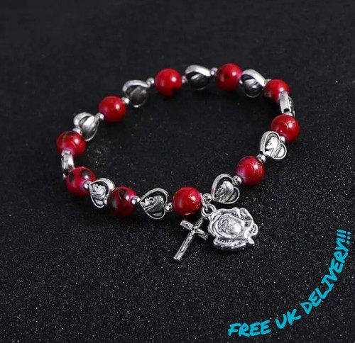 Red rosary bracelet catholic - red,