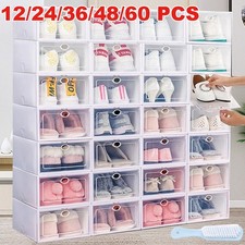 12-60PCS Plastic Shoe Storage Boxes Drawer Stackable Foldable Durable Organiser