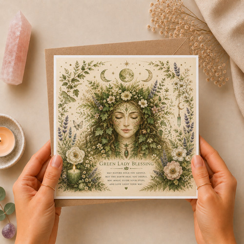 Green lady birthday card - green,