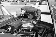 Topping up the oil on a Ford