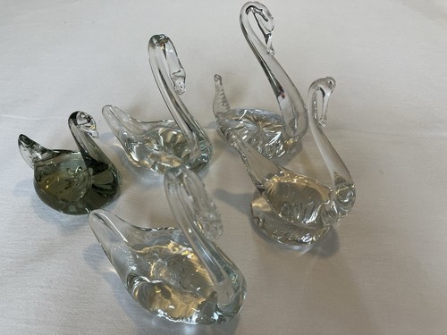 Vintage glass swan ornaments - glass,