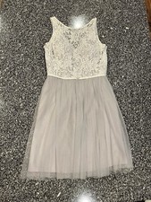 Alexia Designs Grey & White Lace Mid Length Formal Wedding HomecominDress Sz 12 