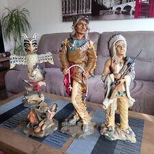 Set of 3 Vintage American Native Indian Statues Sculptures Figurines
