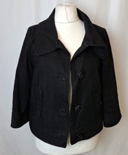H&M Black Textured Women's Coat Jacket Size UK Size 14 Casual tweed  E3464