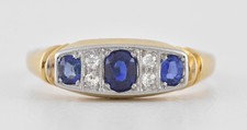 Antique Art Deco 18ct Gold Sapphire Diamond Boat Ring, Birmingham, 1923