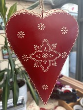 Decorative Tin Hearts 24 cm L 17 cm W Red And White Pattern 